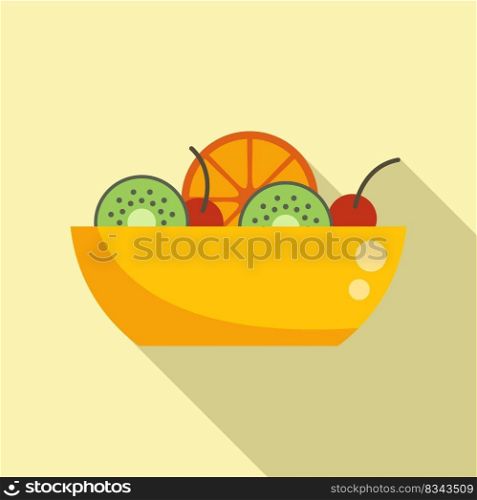 Restaurant fruit salad icon flat vector. Diet meal. Organic dish. Restaurant fruit salad icon flat vector. Diet meal