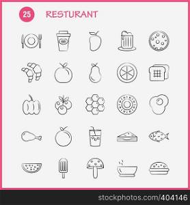 Restaurant Hand Drawn Icons Set For Infographics, Mobile UX/UI Kit And Print Design. Include: Grapes, Food, Meal, Fruits, Tea Cake, Food, Meal, Eps 10 - Vector