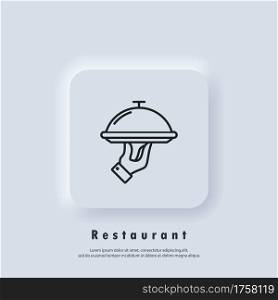 Restaurant icon. Food tray. Catering services icon. Vector. Neumorphic UI UX white user interface web button. Neumorphism