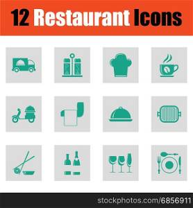 Restaurant icon set. Restaurant icon set. Green on gray design. Vector illustration.