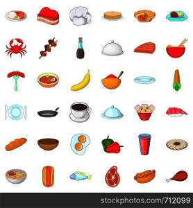 Restaurant icons set. Cartoon style of 36 restaurant vector icons for web isolated on white background. Restaurant icons set, cartoon style