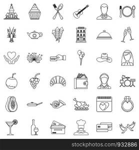 Restaurant icons set. Outline style of 36 restaurant vector icons for web isolated on white background. Restaurant icons set, outline style