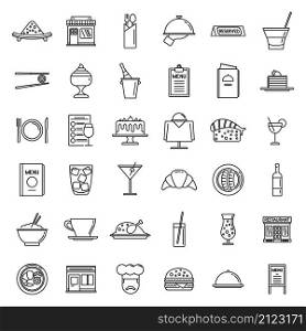 Restaurant icons set outline vector. Cook cafe. Food bar. Restaurant icons set outline vector. Cook cafe