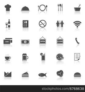 Restaurant icons with reflect on white background, stock vector