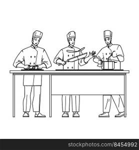restaurant kitchen vector. professional food chef, hotel cook, culinary interior, modern oven restaurant kitchen character. people black line pencil drawing vector illustration. restaurant kitchen vector
