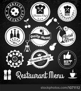 Restaurant label set.Vector stock illustration. kitchen label for restaurant icon set on black