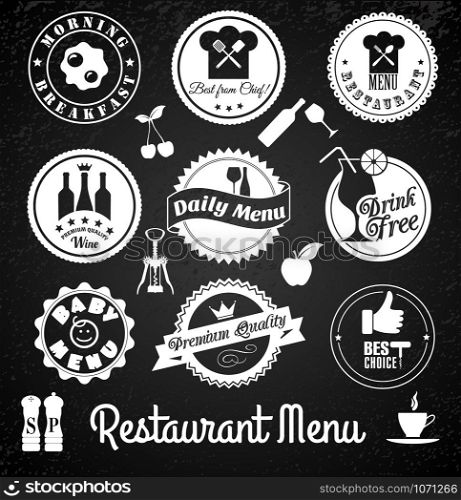 Restaurant label set.Vector stock illustration. Vector stock illustration of medal for wine menu