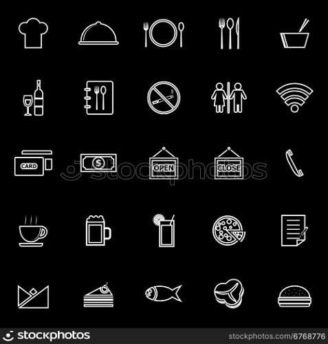 Restaurant line icons on black background, stock vector