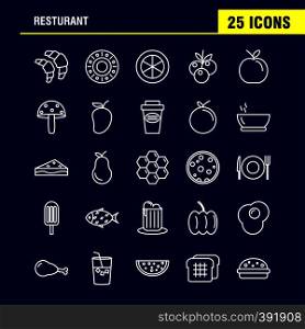 Restaurant Line Icons Set For Infographics, Mobile UX/UI Kit And Print Design. Include: Grapes, Food, Meal, Fruits, Tea Cake, Food, Meal, Eps 10 - Vector