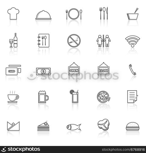 Restaurant line icons with reflect on white background, stock vector