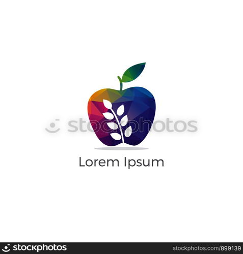 Restaurant Logo, baby food, health care and organic Food Industry, takeaway vector icon, spoons in apple baking. herbal diet food heart illustration.