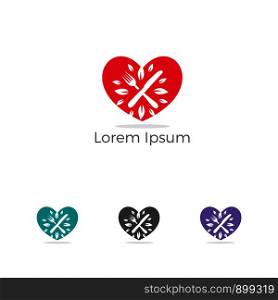 Restaurant Logo, healthy organic Food Industry, food lover takeaway logo vector, spoon heart baking illustration.