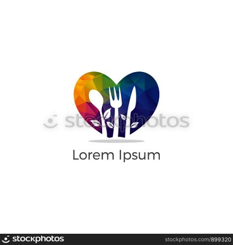Restaurant Logo, healthy organic Food Industry, food lover takeaway logo vector, spoon heart baking illustration.