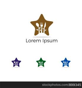 Restaurant Logo, healthy organic Food Industry, low poly takeaway logo vector, spoon star baking illustration.