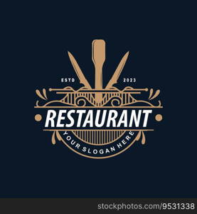 Restaurant Logo Old Typography Retro Vintage Style Elegant Ornament Cutlery And Knife Vector Design