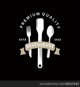 Restaurant Logo Old Typography Retro Vintage Style Elegant Ornament Cutlery And Knife Vector Design