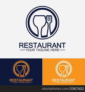 Restaurant logo with spoon and fork icon,menu design food drink concept for cafe restaurant