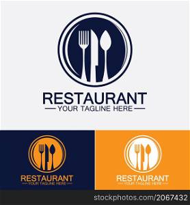 Restaurant logo with spoon and fork icon,menu design food drink concept for cafe restaurant