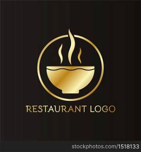 Restaurant luxury logo brand design soup and smoke cups on black background vector illustration