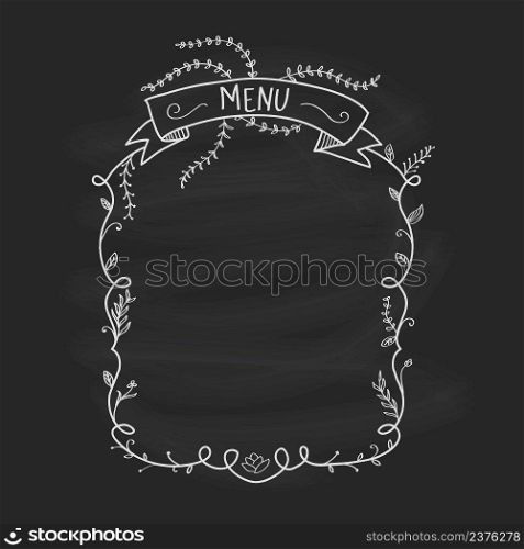 Restaurant menu blackboard vintage hand draw frame floral vector illustration