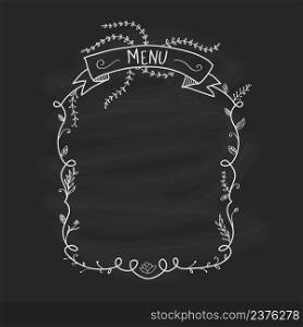 Restaurant menu blackboard vintage hand draw frame floral vector illustration
