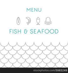 Restaurant menu design template. Fish and seafood menu. Vector illustration.