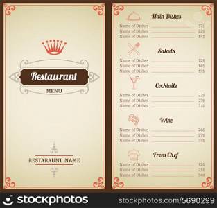 Restaurant menu list brochure with food and drink decorative elements vector illustration