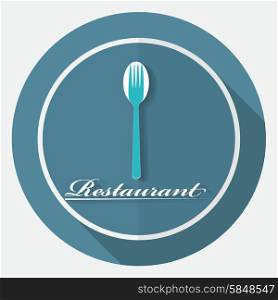 restaurant menu retro poster on white circle with a long shadow