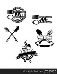 Restaurant menu symbols and embellishments isolated on white background