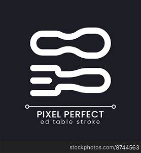 Restaurant pixel perfect white linear ui icon for dark theme. Public place. Hotel service. Vector line pictogram. Isolated user interface symbol for night mode. Editable stroke. Poppins font used. Restaurant pixel perfect white linear ui icon for dark theme