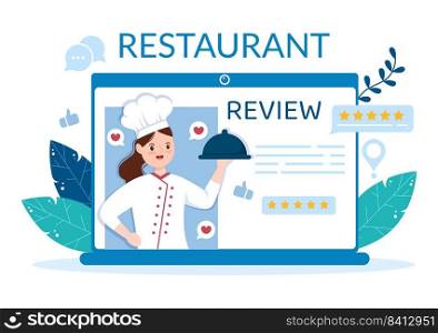 Restaurant Rating Review Template Hand Drawn Cartoon Flat Illustration with Customer Feedback, Rate Star, Expert Opinion and Online Survey
