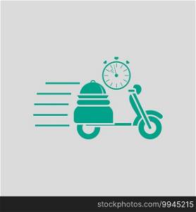 Restaurant Scooter Delivery Icon. Green on Gray Background. Vector Illustration.