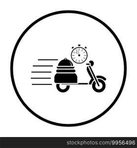 Restaurant Scooter Delivery Icon. Thin Circle Stencil Design. Vector Illustration.