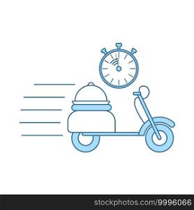 Restaurant Scooter Delivery Icon. Thin Line With Blue Fill Design. Vector Illustration.