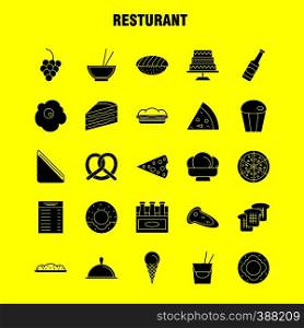 Restaurant Solid Glyph Icons Set For Infographics, Mobile UX/UI Kit And Print Design. Include: Carrot, Food, Vegetable, Meal, Bottle, Food, Meal, Mustard, Eps 10 - Vector