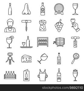 Restaurant sommelier icons set. Outline set of restaurant sommelier vector icons for web design isolated on white background. Restaurant sommelier icons set, outline style