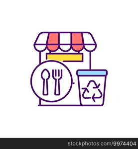 Restaurant waste management RGB color icon. Trash and recycling pick up. Environmentally friendly waste decisions. Composting, organics recycling. Environmental pollution. Isolated vector illustration. Restaurant waste management RGB color icon