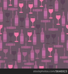 Restaurant wine bar seamless pattern with glass bottle and corkscrew vector illustration