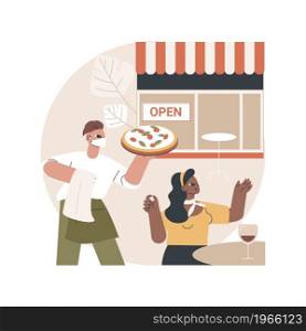 Restaurants reopening abstract concept vector illustration. Pandemic business adaptation, outdoor seating area, outside dining, table spacing, social and physical distancing abstract metaphor.. Restaurants reopening abstract concept vector illustration.