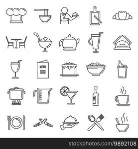 Restaurateur baker icons set. Outline set of restaurateur baker vector icons for web design isolated on white background. Restaurateur baker icons set, outline style