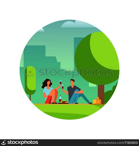 Resting people on picnic. Cartoon vector characters isolated. Couple in love on date in park illustration. Resting people on picnic