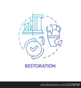 Restoration blue gradient concept icon. Fixing process. Heritage objects preservation type abstract idea thin line illustration. Isolated outline drawing. Myriad Pro-Bold font used. Restoration blue gradient concept icon