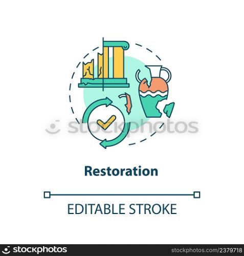 Restoration concept icon. Fixing process. Heritage objects preservation type abstract idea thin line illustration. Isolated outline drawing. Editable stroke. Arial, Myriad Pro-Bold fonts used. Restoration concept icon