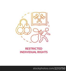 Restricted individual rights red gradient concept icon. Centrally planned ES disadvantages abstract idea thin line illustration. Isolated outline drawing. Myriad Pro-Bold fonts used. Restricted individual rights red gradient concept icon