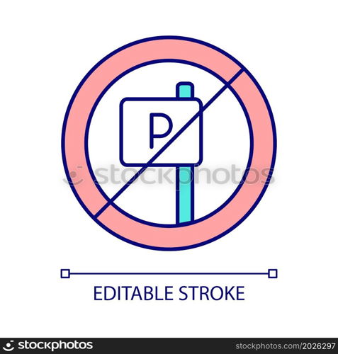 Restricted parking zone RGB color icon. Prohibition sign. Forbidden on-street parking. Regulations for vehicles. Isolated vector illustration. Simple filled line drawing. Editable stroke. Restricted parking zone RGB color icon
