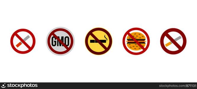 Restricted sign icon set. Flat set of restricted sign vector icons for web design isolated on white background. Restricted sign icon set, flat style