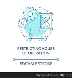 Restricting hours of operation blue concept icon. Scooter sharing regulation abstract idea thin line illustration. Public transportation. Vector isolated outline color drawing. Editable stroke. Restricting hours of operation blue concept icon