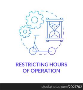 Restricting hours of operation blue gradient concept icon. Scooter sharing regulation abstract idea thin line illustration. Using for short-term rentals. Vector isolated outline color drawing. Restricting hours of operation blue gradient concept icon