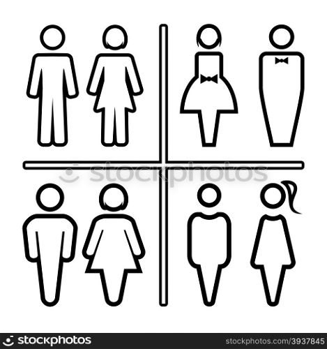 Restroom outline silhouettes icon set isolated on white. Vector illustration