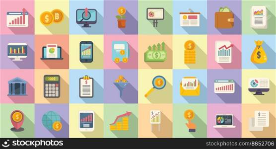 Result money icons set flat vector. Business career. Trend company. Result money icons set flat vector. Business career